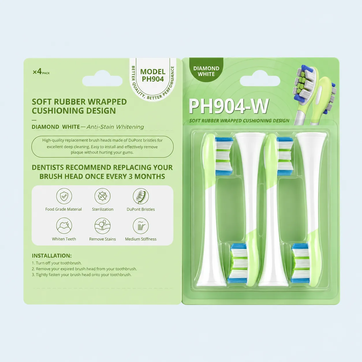 PH904-W Compatible Replacement Brush Head for Philips Sonicare Handles